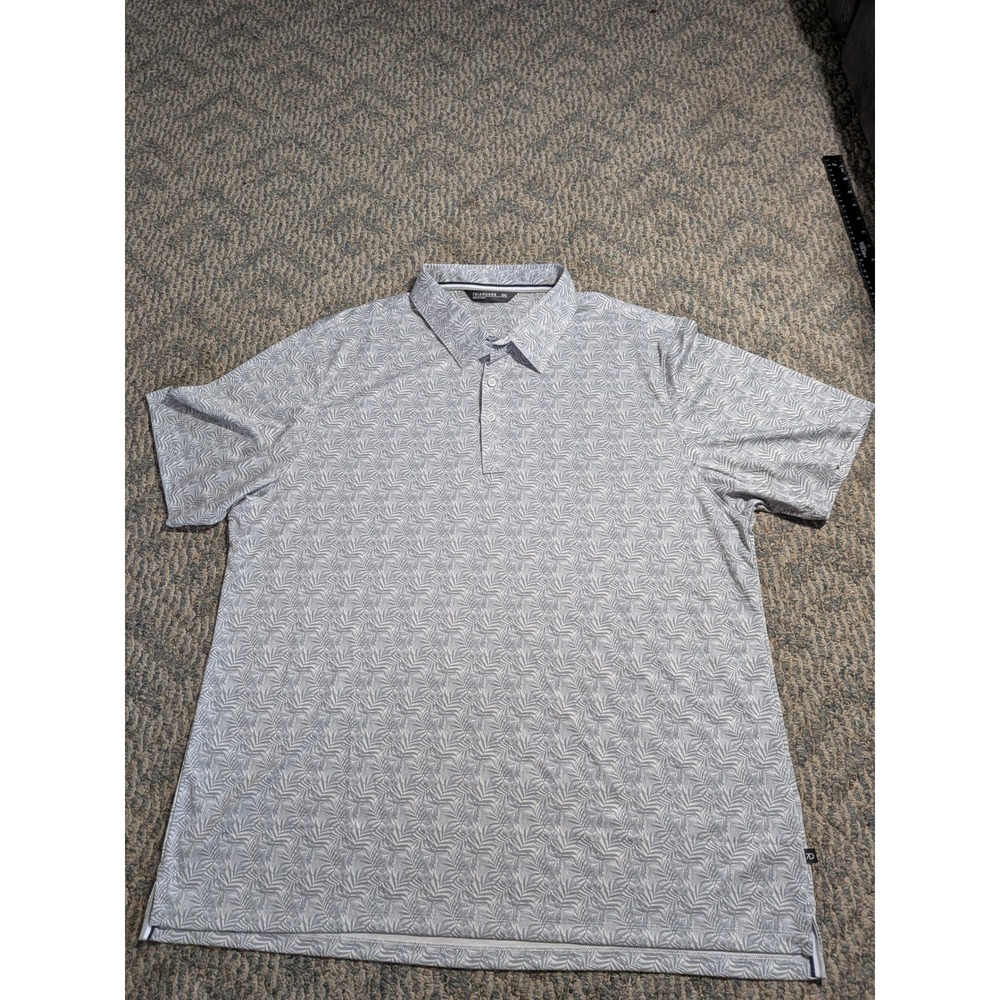 7Diamonds Westwa Polo Shirt Mens XXL Grey White Palm Leaf Pima Cotton Pique